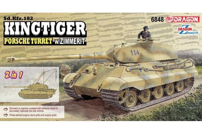 Model Kit tank 6848 - Sd.Kfz.182 Kingtiger Porsche Turret w/Zimmerit (2 in 1) (1:35)
