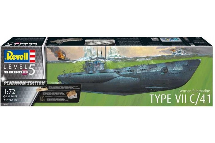Plastic ModelKit ponorka Limited Edition 05163 - German Submarine Type VII C/41 (Platinum Edition) (1:72)