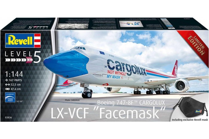 Plastic ModelKit letadlo 03836 - Boeing 747-8F CARGOLUX LX-VCF "Facemask" (1:144)