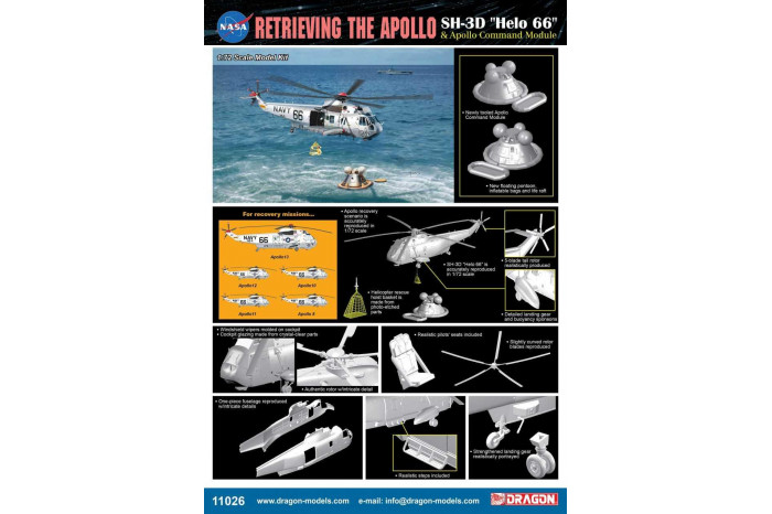 Model Kit vrtulník 11026 - Apollo Recovery SH-3D "Helo 66" & Apollo Command Module (1:72)