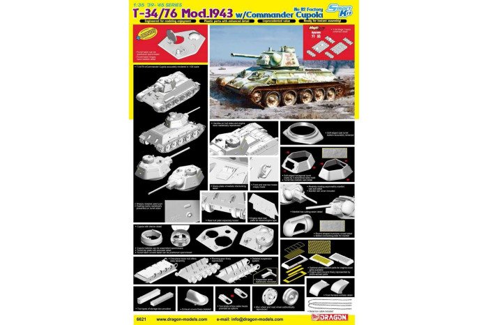 Model Kit tank 6621 - T-34/76 Mod.1943 w/Commander Cupola No. 112 Factory (1:35)