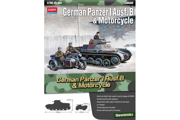 Model Kit military 13556 - German Panzer I Ausf.B & Motorcycle (1:35)