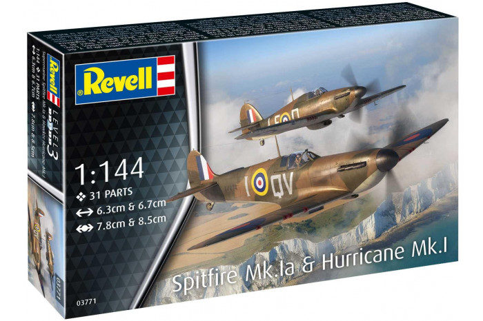 Plastic ModelKit letadlo 03771 - Supermarine Spitfire Mk.Ia & Hawker Hurricane Mk.I (1:144)