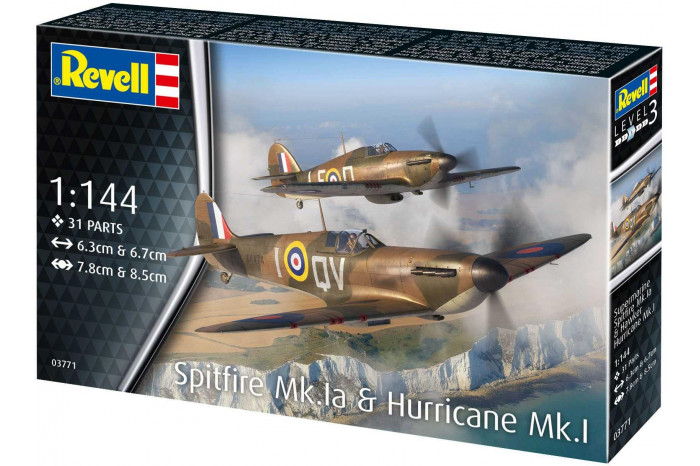 Plastic ModelKit letadlo 03771 - Supermarine Spitfire Mk.Ia & Hawker Hurricane Mk.I (1:144)
