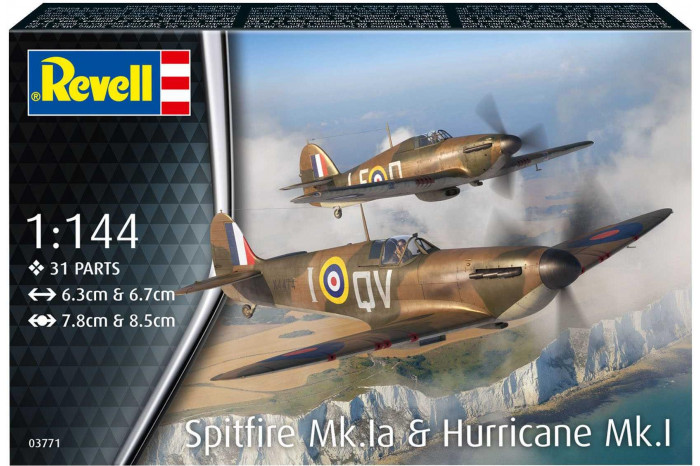 Plastic ModelKit letadlo 03771 - Supermarine Spitfire Mk.Ia & Hawker Hurricane Mk.I (1:144)