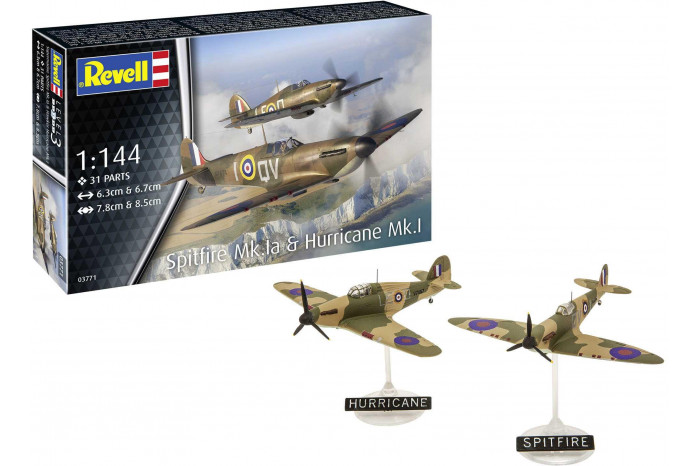 Plastic ModelKit letadlo 03771 - Supermarine Spitfire Mk.Ia & Hawker Hurricane Mk.I (1:144)