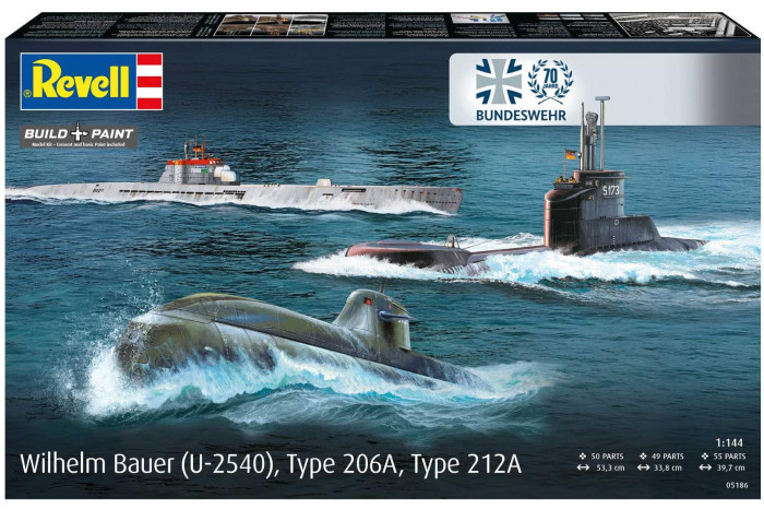 Plastic ModelKit ponorky 05186 - 70 Years Bundeswehr:Wilhelm Bauer,Type 206A,Class2 (1:144)