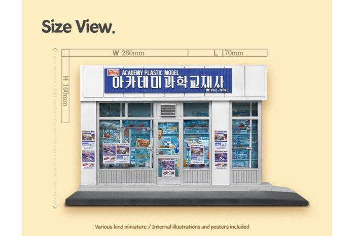 Model Kit budova 15616 - ACADEMY PLASTIC MODEL SHOP 1969 (1:24)