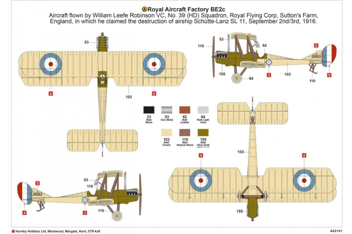 Clasic Kit letadlo A02101 - Royal Aircraft Facility BE2C (1:72)