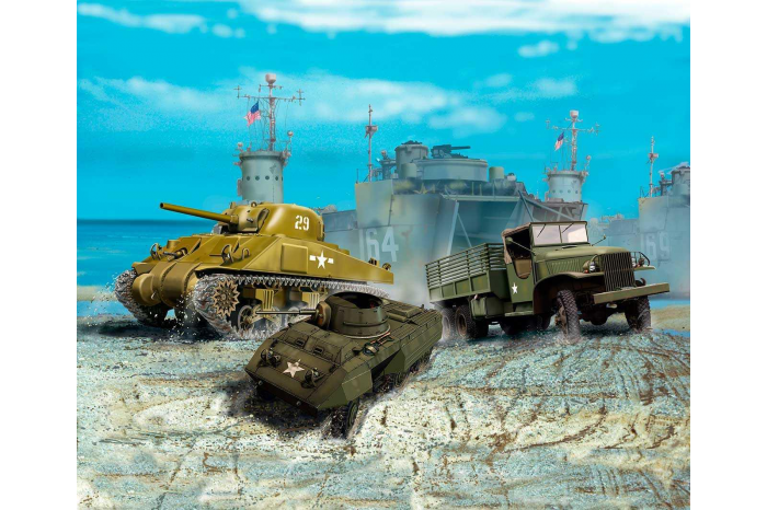 Plastic ModelKit military 03350 - US Army vehicles WWII  M4 Sherman & M8 Greyhound & CCKW Truck (1:144)