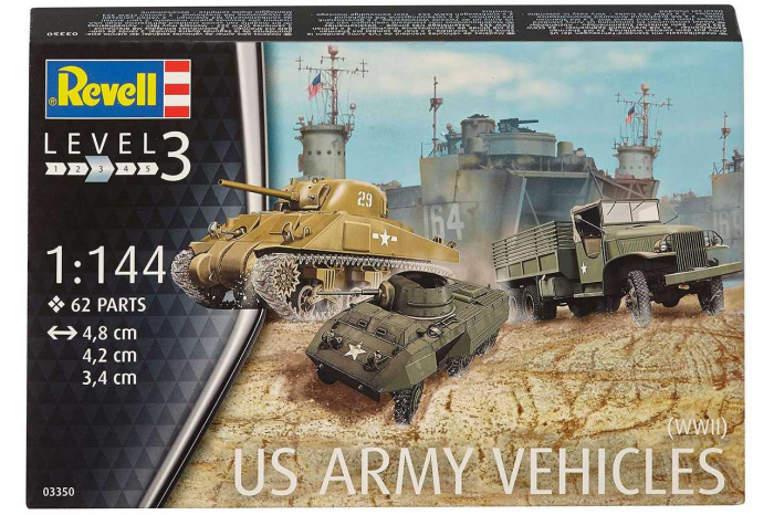 Plastic ModelKit military 03350 - US Army vehicles WWII  M4 Sherman & M8 Greyhound & CCKW Truck (1:144)