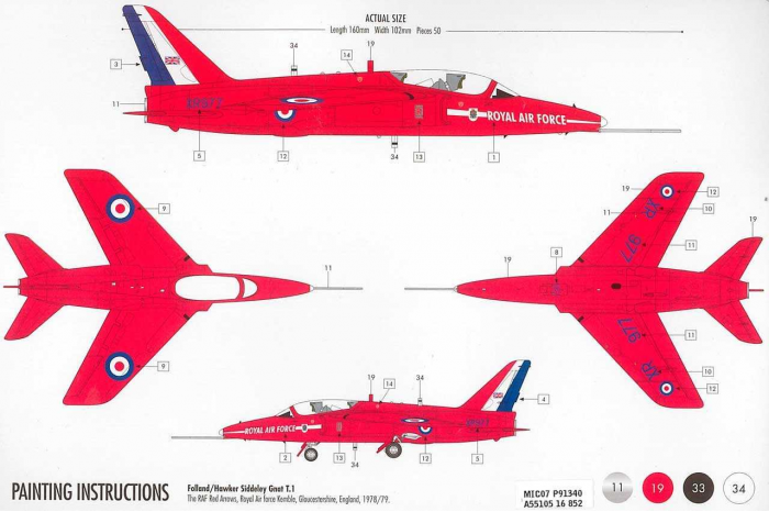 Starter Set letadlo A55105 - Red Arrows Gnat (1:72)