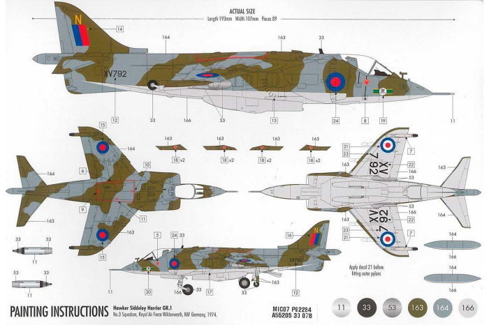Starter Set letadlo A55205 - Hawker Harrier GR1 (1:72)